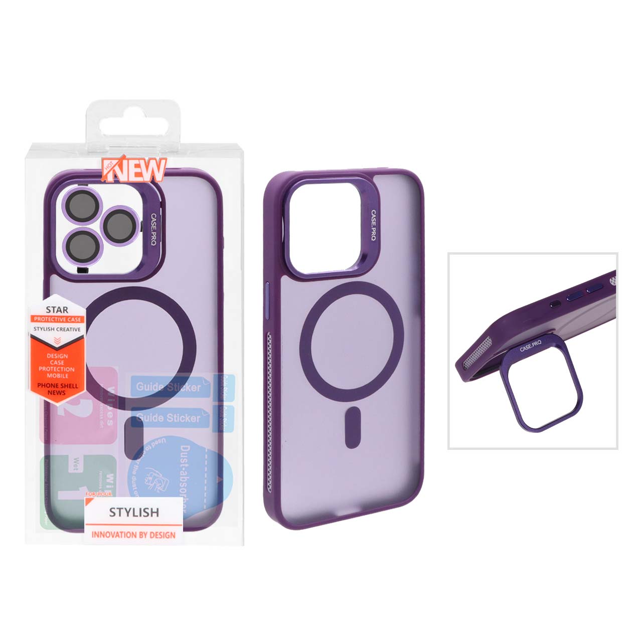 قاب Case Pro لنز آلومینیومی مات Magsafe با ست محافظ لنز رینگی مدل Apple iPhone 13 Pro Max - بنفش (پک دار)