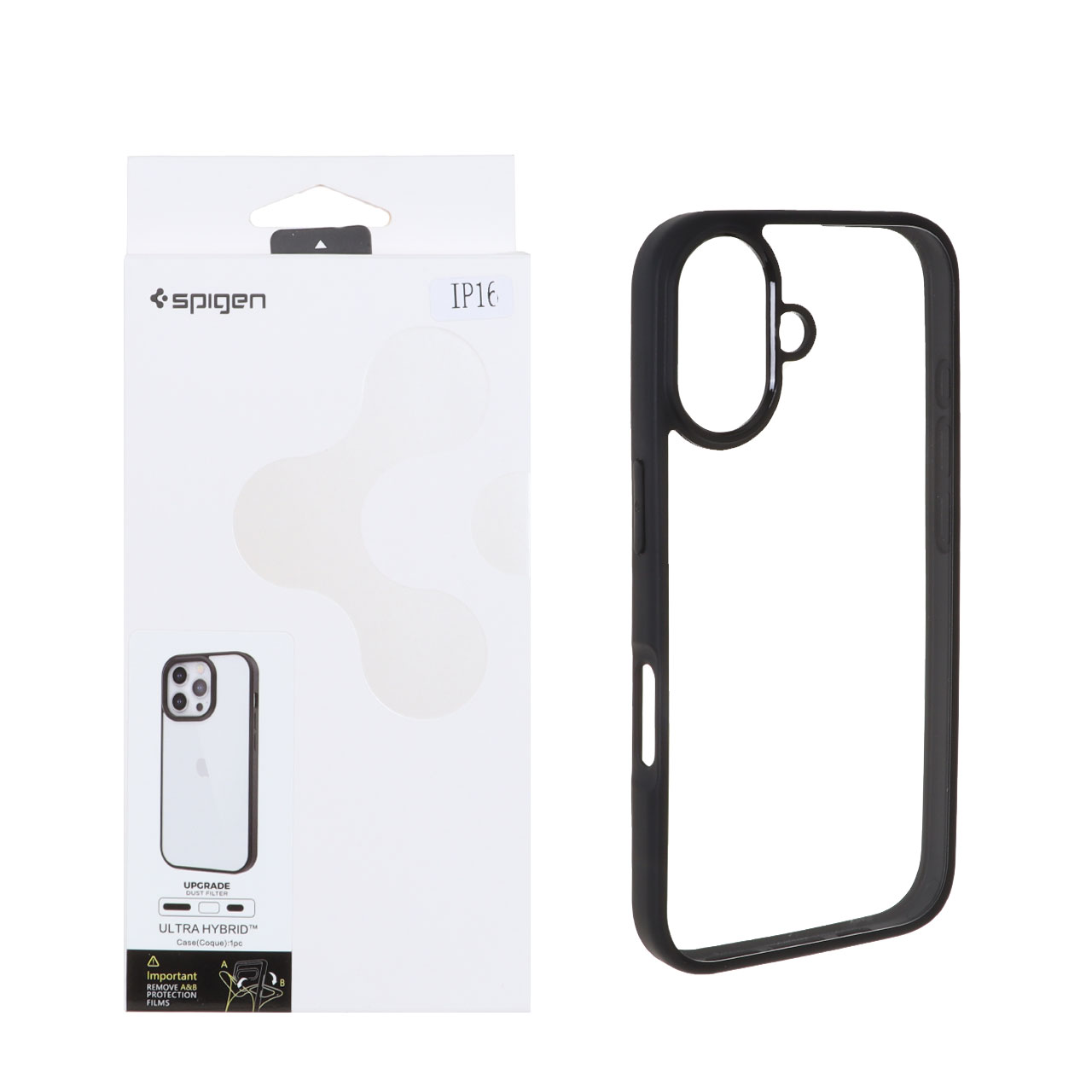 قاب اورجینال Spigen با توری اسپیکر فلزی Apple iPhone 16 - شفاف مشکی (پک دار)