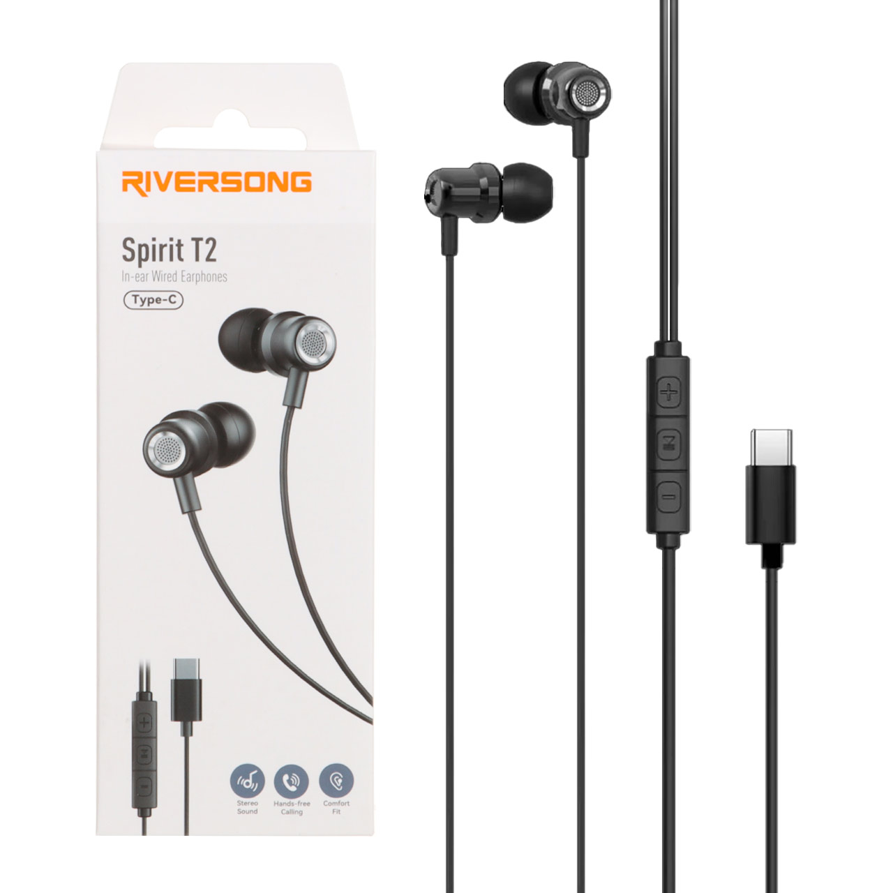 هندزفری باسیم با پورت Riversong Type-C مدل Spirit T2 EA273 - مشکی