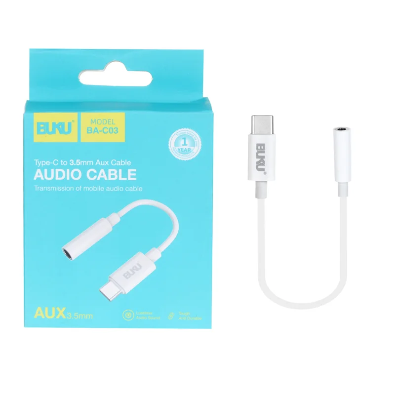 تبدیل Type-C به جک 3.5 میلی متری BUKU مدل BA-C03 - سفید - MMS