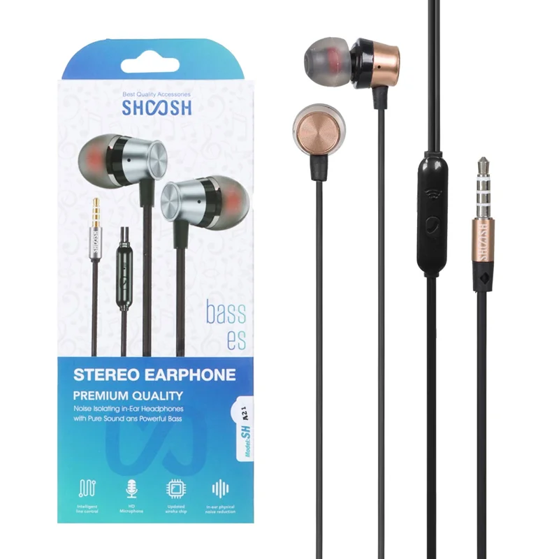 هندزفری باسیم Shoosh مدل SH-A21 - مشکی طلایی - SMO