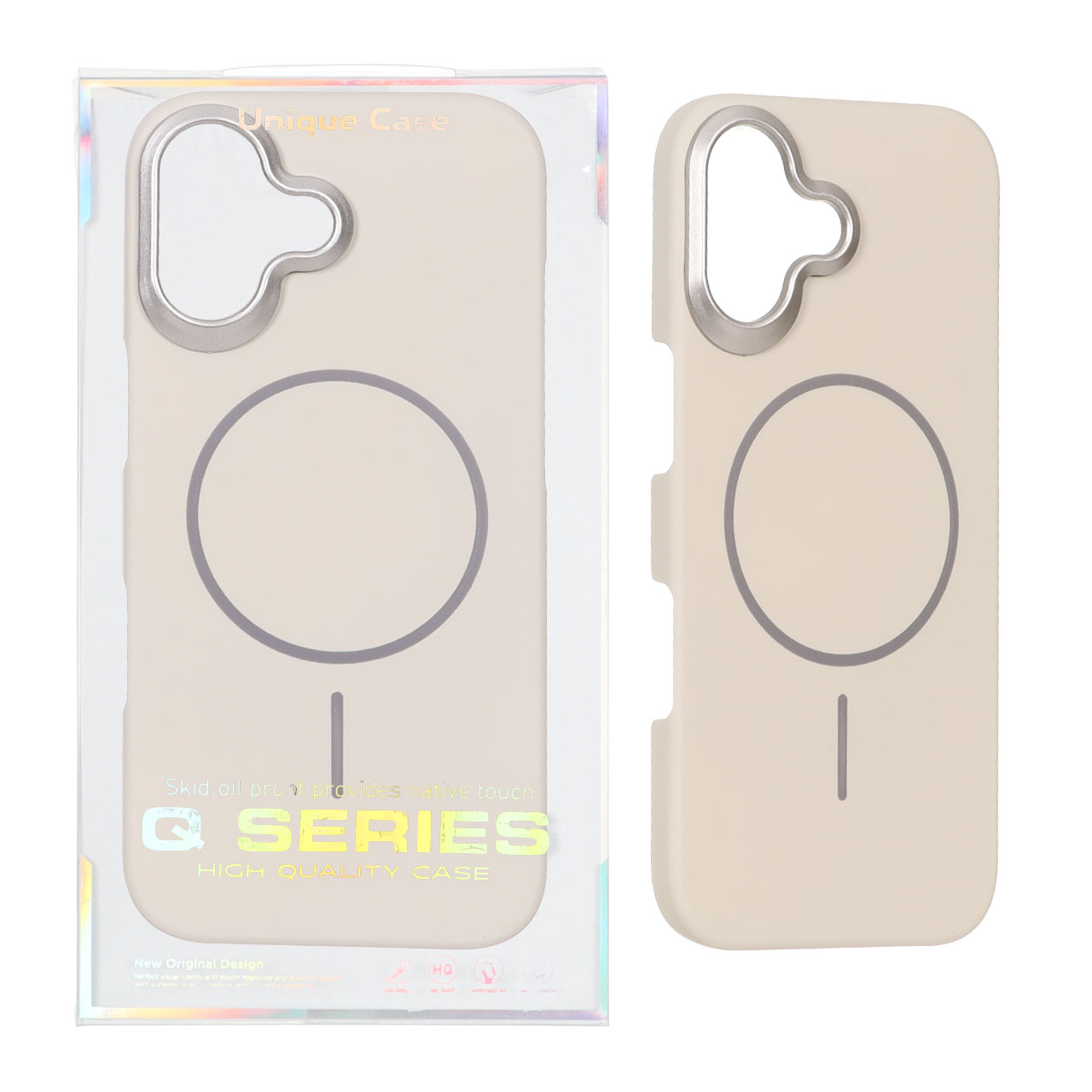 قاب اورجینال Q Series پشت سخت MagSafe دور لنز برجسته Apple iPhone 17 - کرم (پک دار)