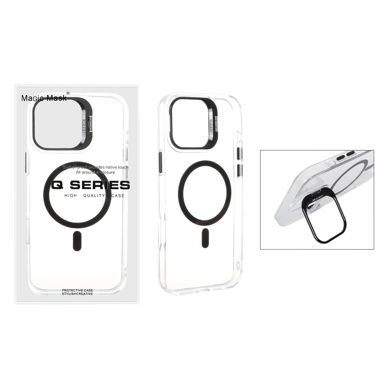 قاب اورجینال Q Series Bracket کریستالی Magsafe لنز استندشو Apple iPhone 16 Pro Max - مشکی (پک دار)