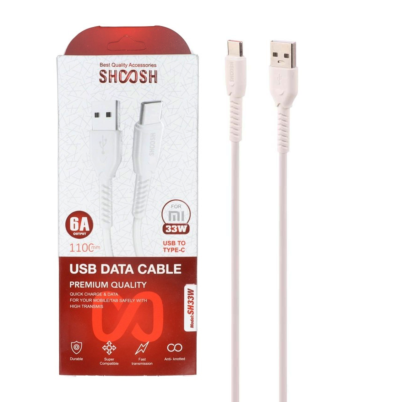 کابل شارژ 1.1 متری فست Shoosh Type-C مدل SH33W - سفید - SMO