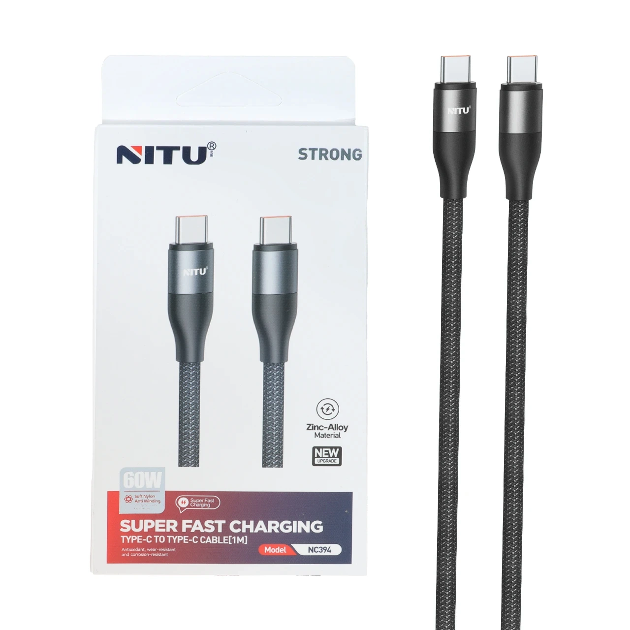 کابل شارژ فست Nitu Type-C To Type-C مدل NC394 60W - مشکی (گارانتی 18 ماهه تعویض نیکان همراه)