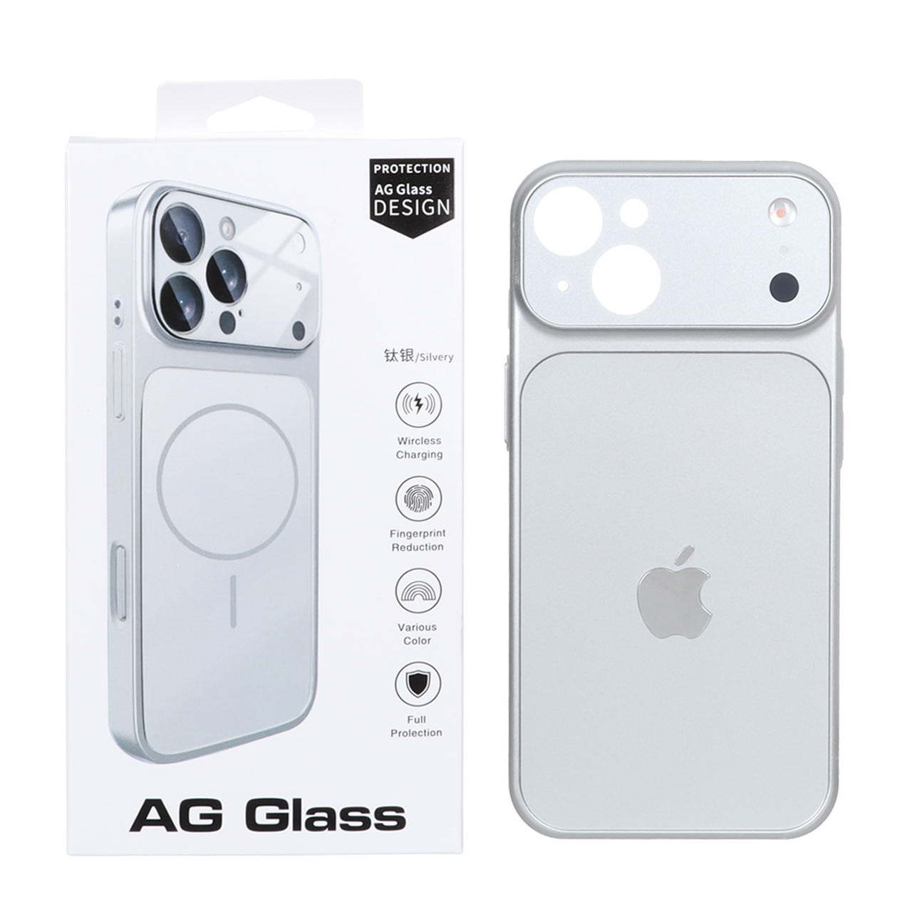 قاب اورجینال AG Glass محافظ لنز برجسته شیشه ای Apple iPhone 13 / iPhone 14 - نقره ای (پک دار)