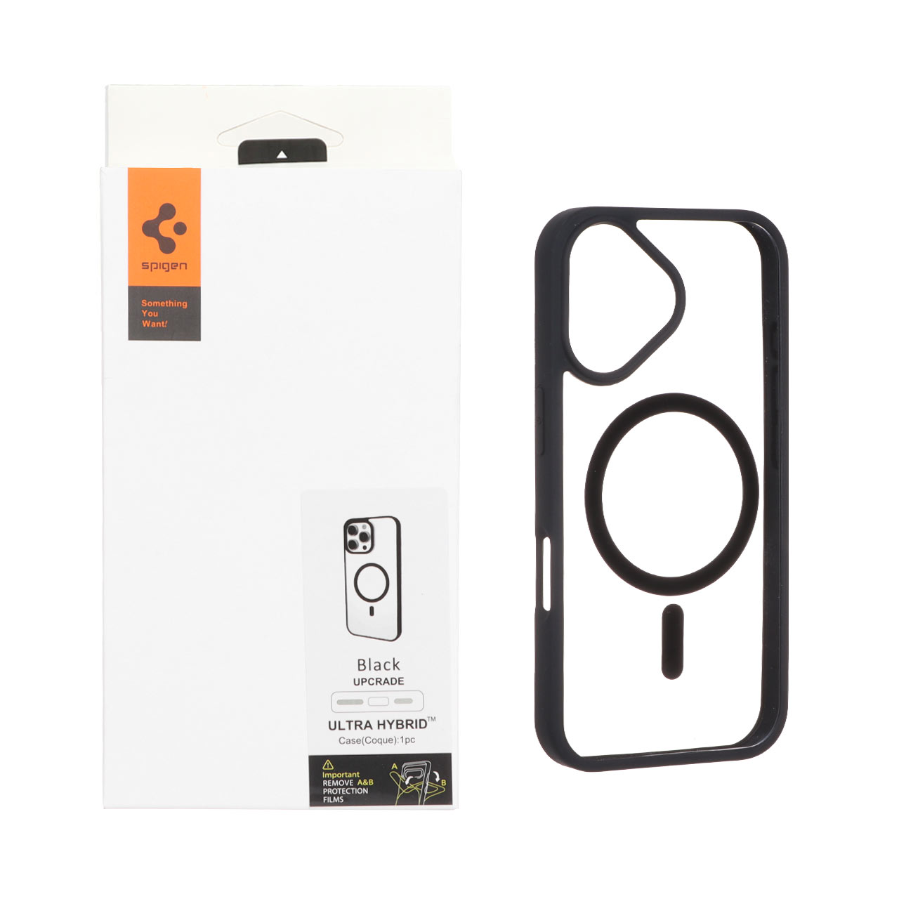 قاب اورجینال Magsafe Spigen با توری اسپیکر فلزی Apple iPhone 16  - شفاف مشکی (پک دار)