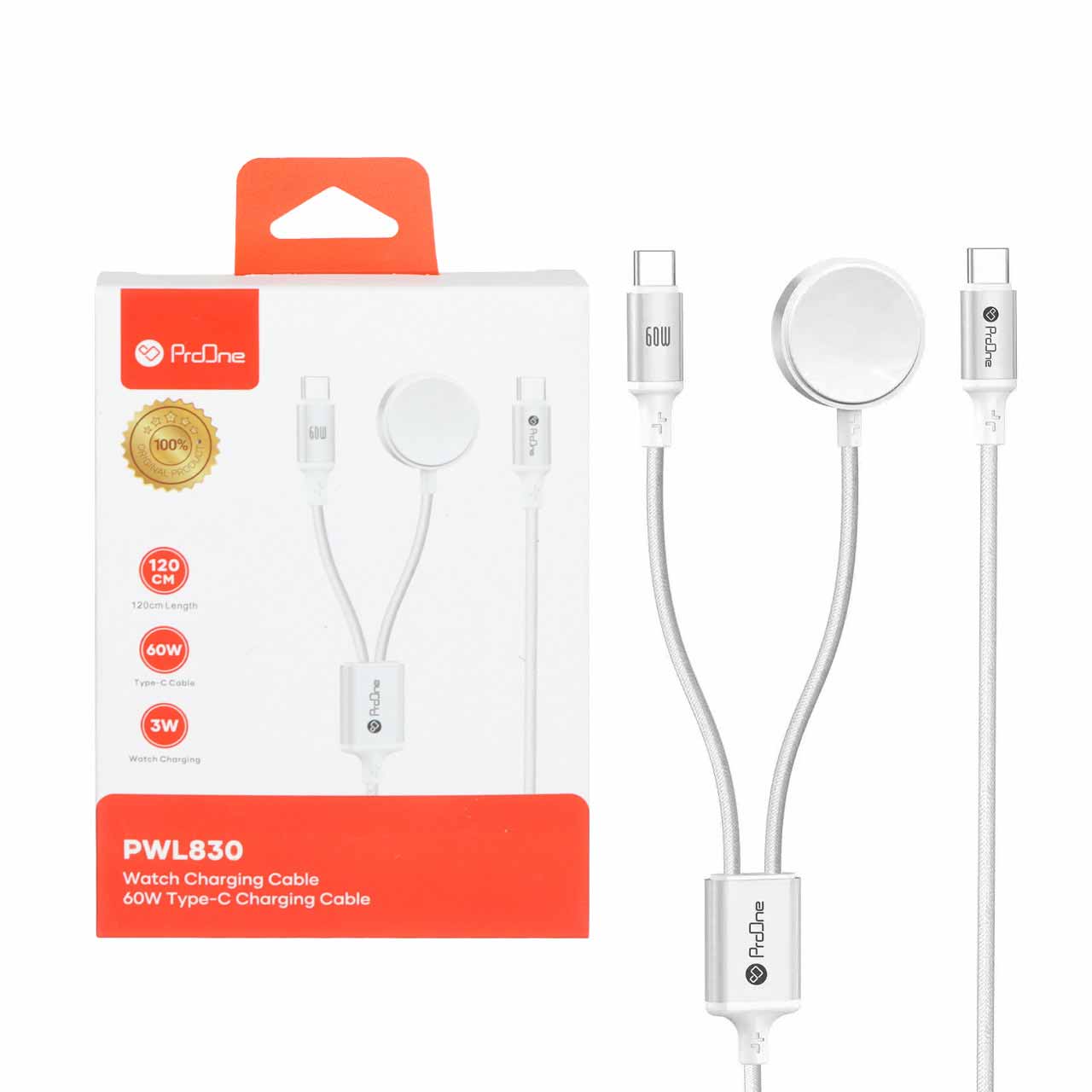 کابل شارژ Type-C to Type-C و شارژر وایرلس ProOne مدل PWL830 - سفید