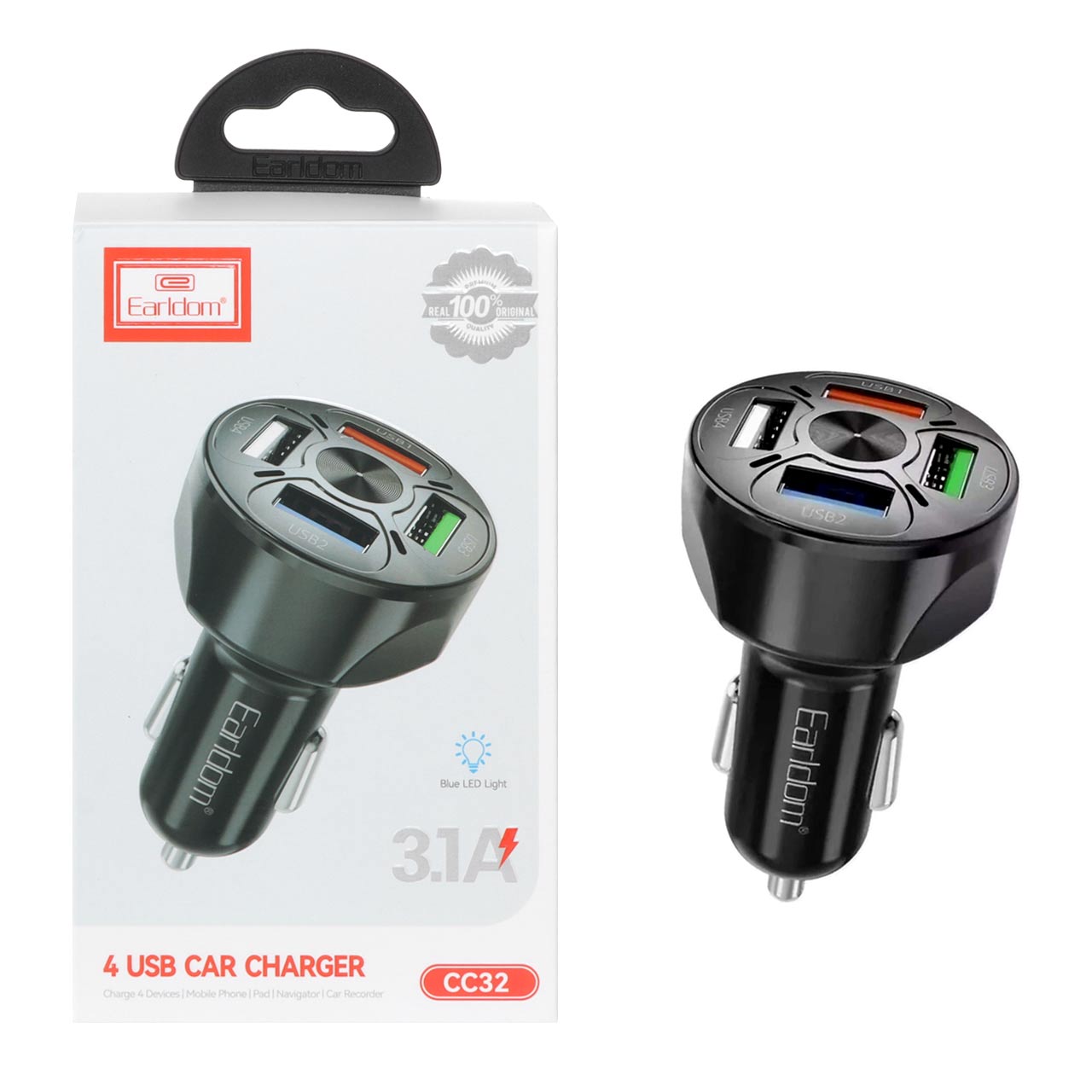 شارژر فندکی فست چهار پورت Earldom مدل CC32 - مشکی