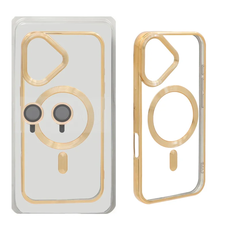 قاب اورجینال الکترواستاتیک MagSafe با ست محافظ لنز رینگی Apple iPhone 16 - طلایی (پک دار)