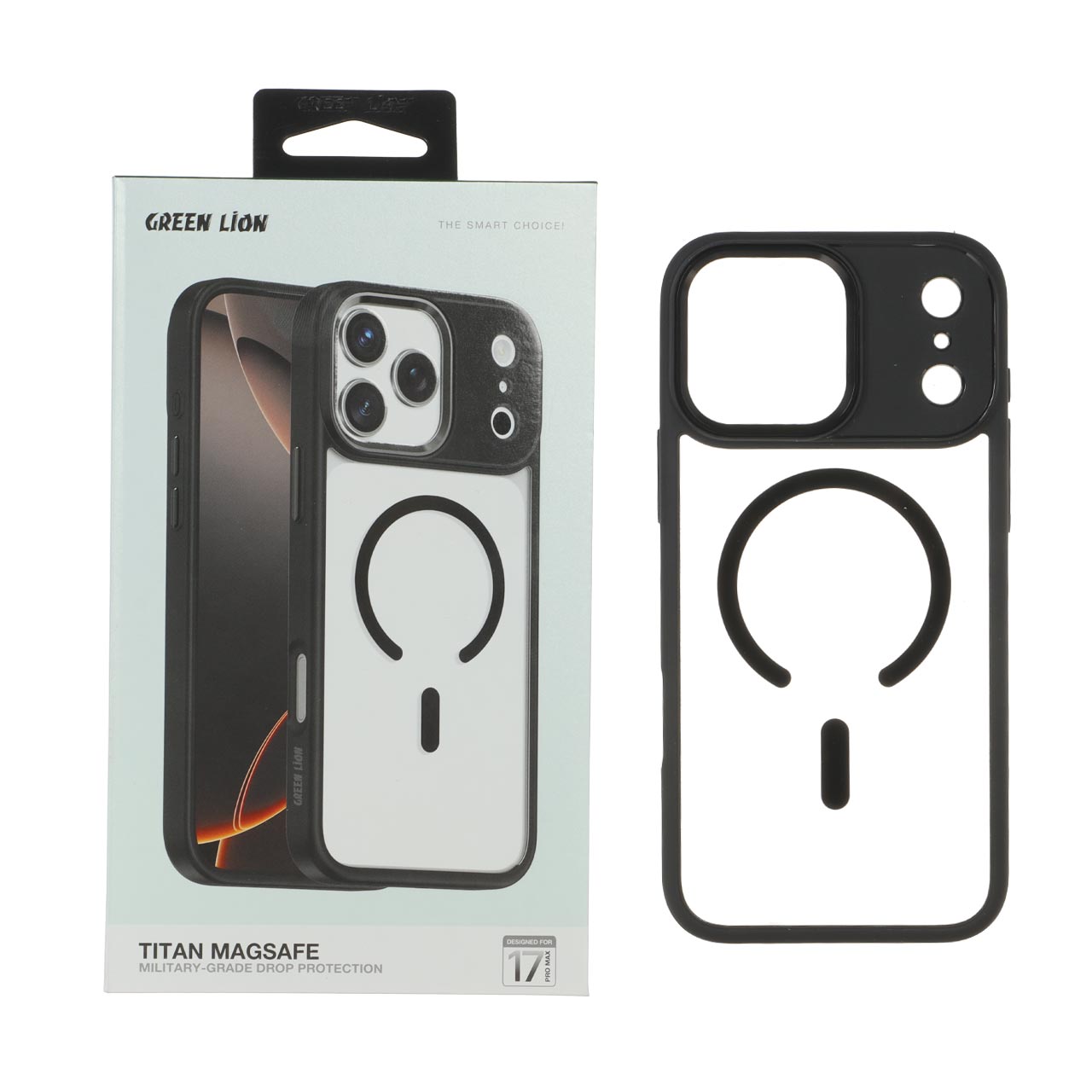 قاب اورجینال Green Lion شفاف TITAN MagSafe مدل Apple iPhone 17 Pro Max - مشکی (پک دار)