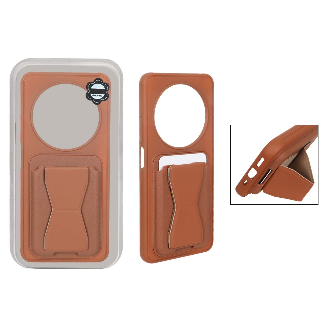 قاب چرمی Magsafe جاکارتی استندشو مگنتی Xiaomi Redmi 14C / Redmi A4 / Poco C75 - قهوه ای (پک دار) - MPS