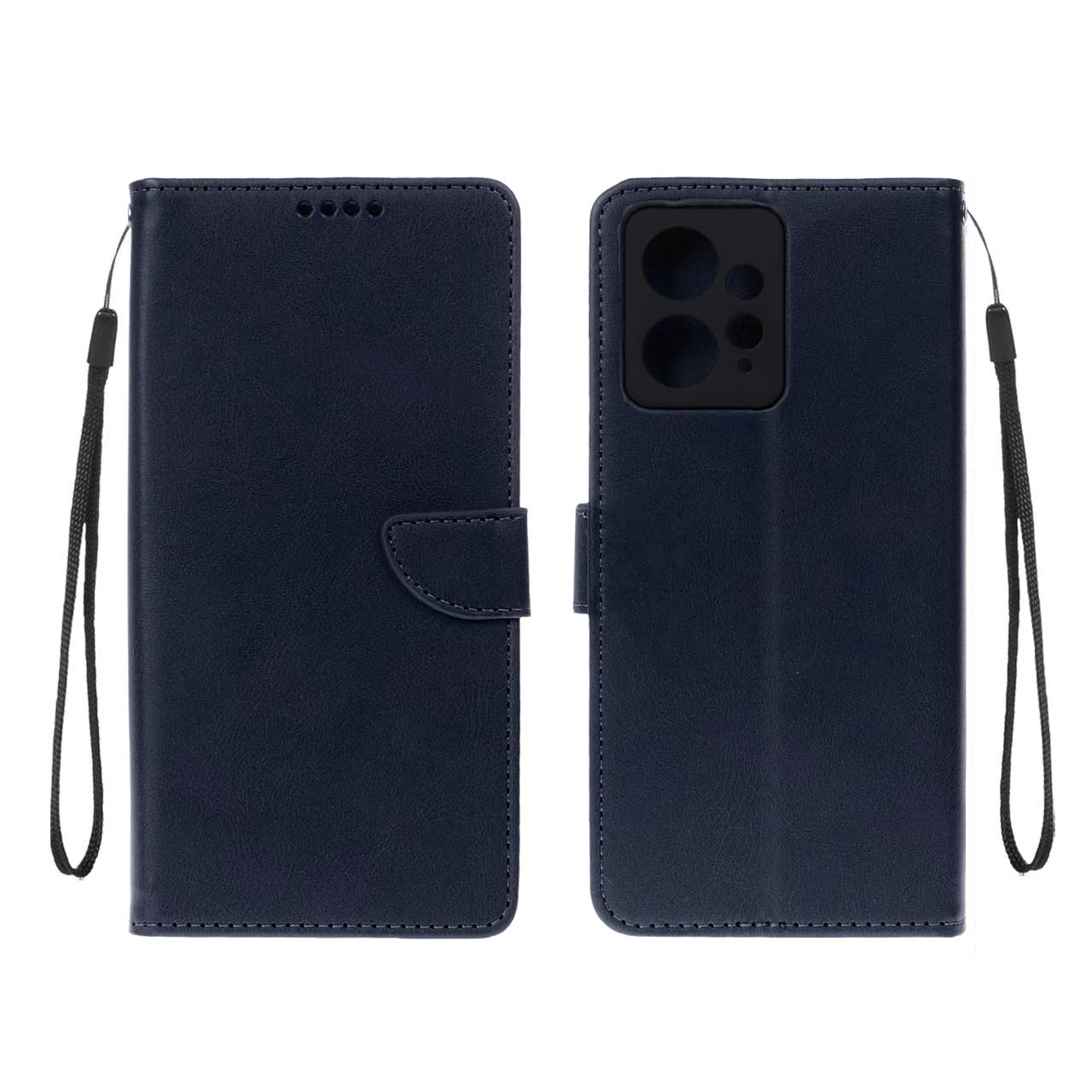 کیف چرمی موبایل مگنتی محافظ لنزدار Xiaomi Redmi Note 12 4G - سرمه ای