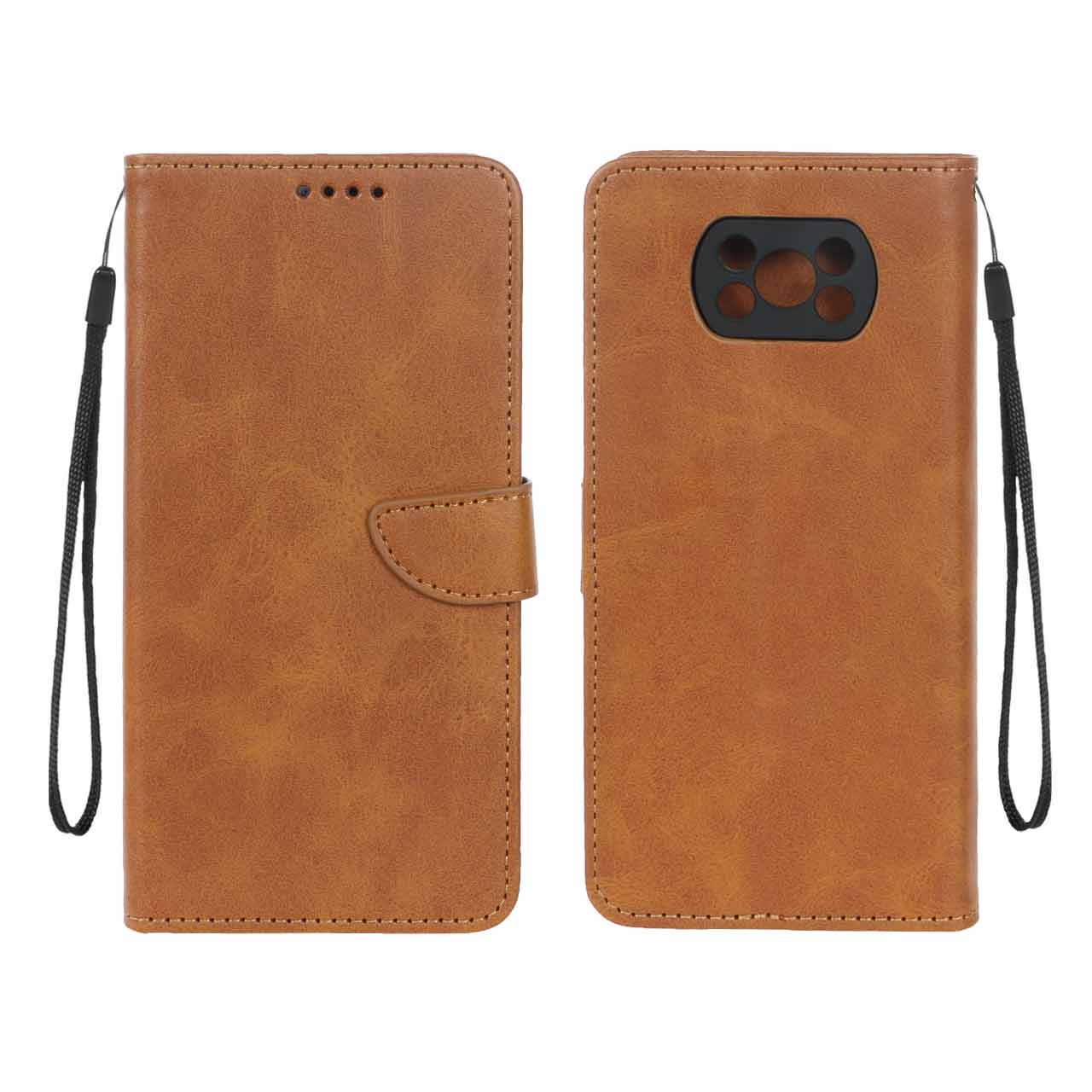 کیف چرمی موبایل مگنتی محافظ لنزدار Xiaomi Poco X3 / Poco X3 Pro / Poco X3 NFC - عسلی