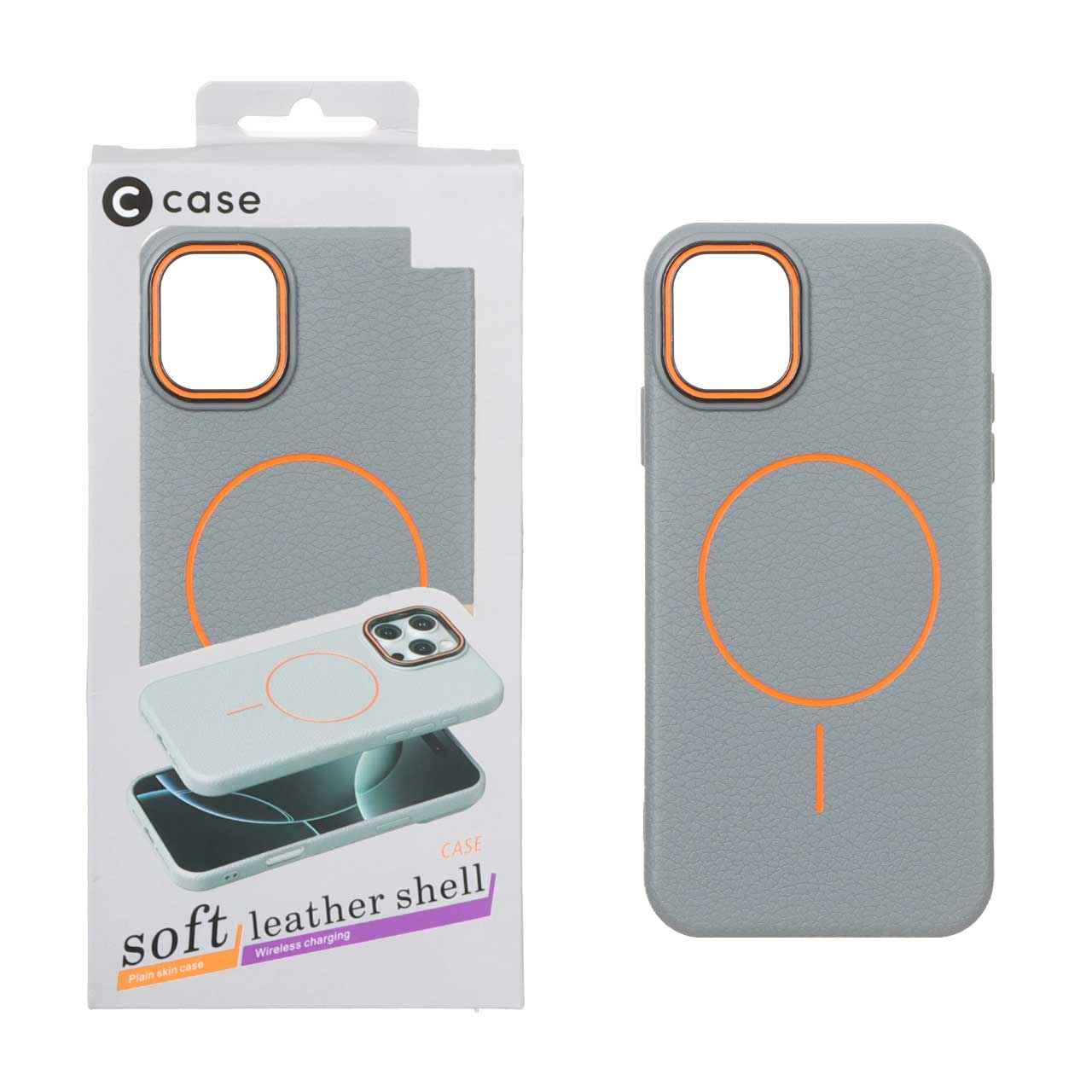 قاب اورجینال C Case طرح چرم MagSafe مدل Apple iPhone 11 - خاکستری (پک دار)