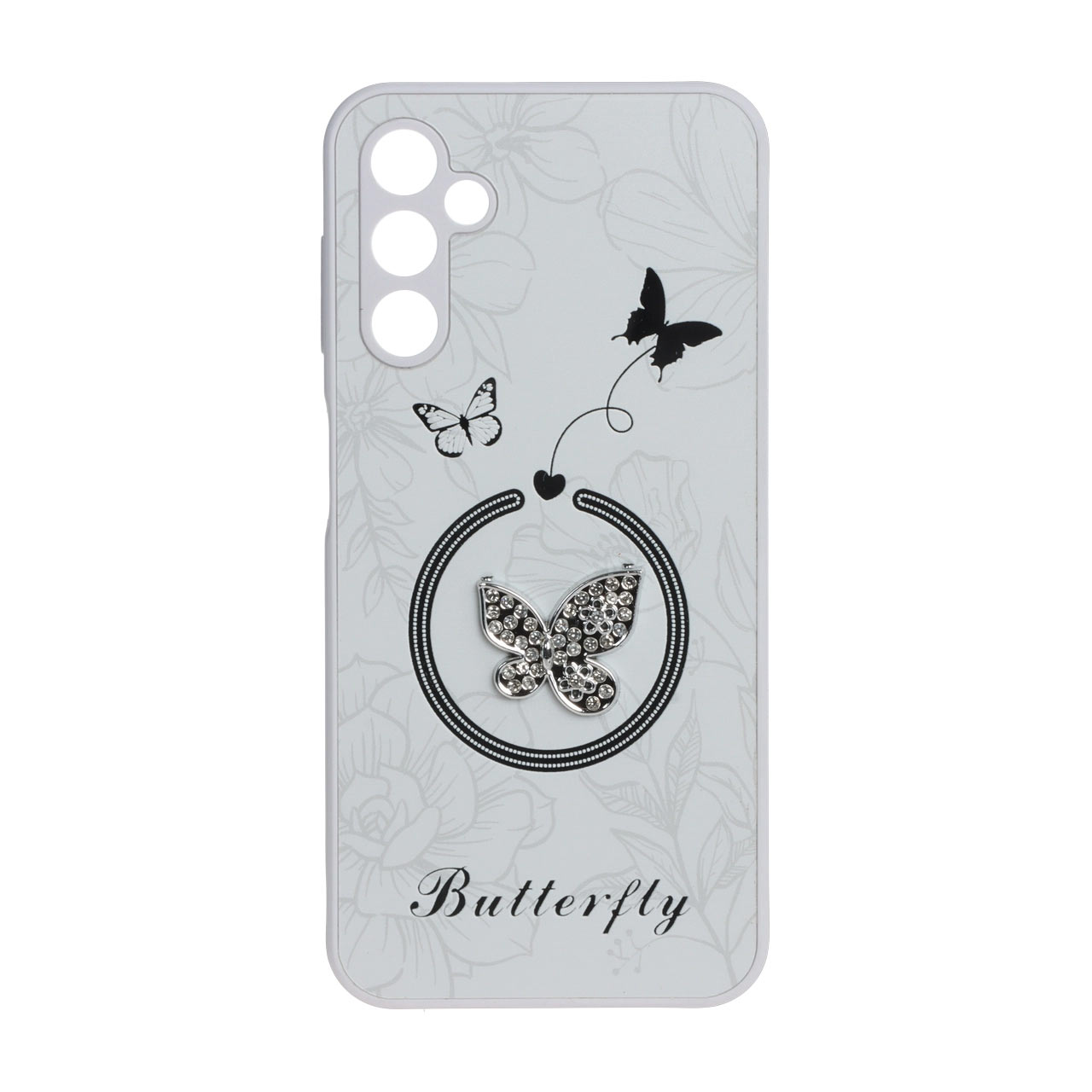 قاب Butterfly نگین دار آینه ای طرح مگ سیف Samsung Galaxy A14 - سفید