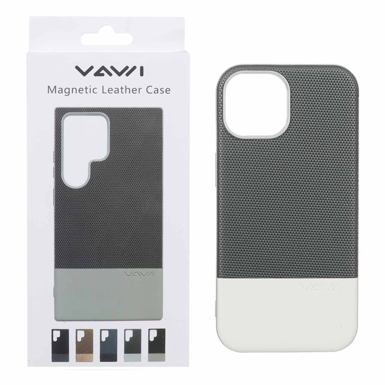 قاب Vawi چرمی دو تکه MagSafe مدل Apple iPhone 15 / iPhone 14 / iPhone 13 - کرم (پک دار)