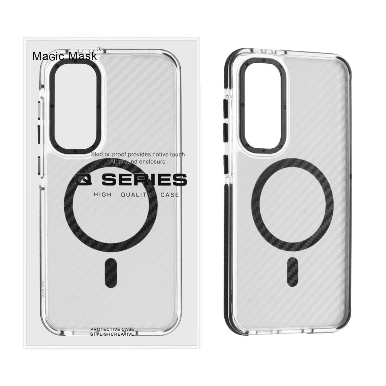 قاب اورجینال Q Series پشت کربن MagSafe مدل Samsung Galaxy S24 FE - مشکی (پک دار)