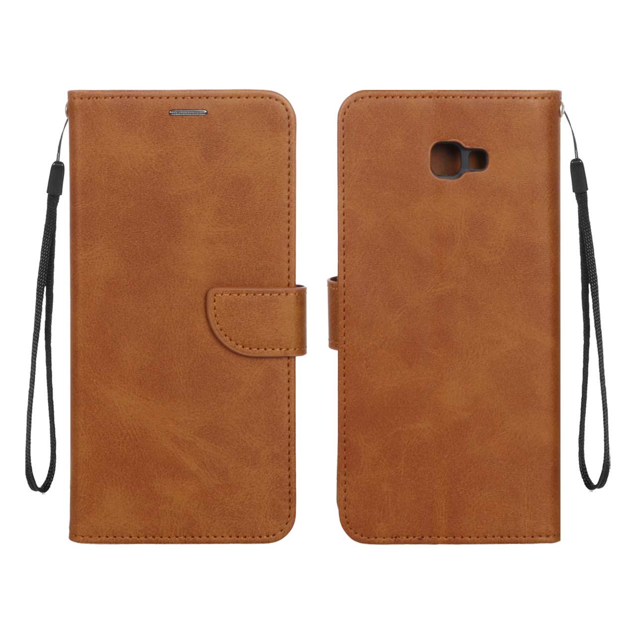 کیف چرمی موبایل مگنتی محافظ لنزدار Samsung Galaxy J4 Plus / J4 Prime / J4 Core / J410 - عسلی