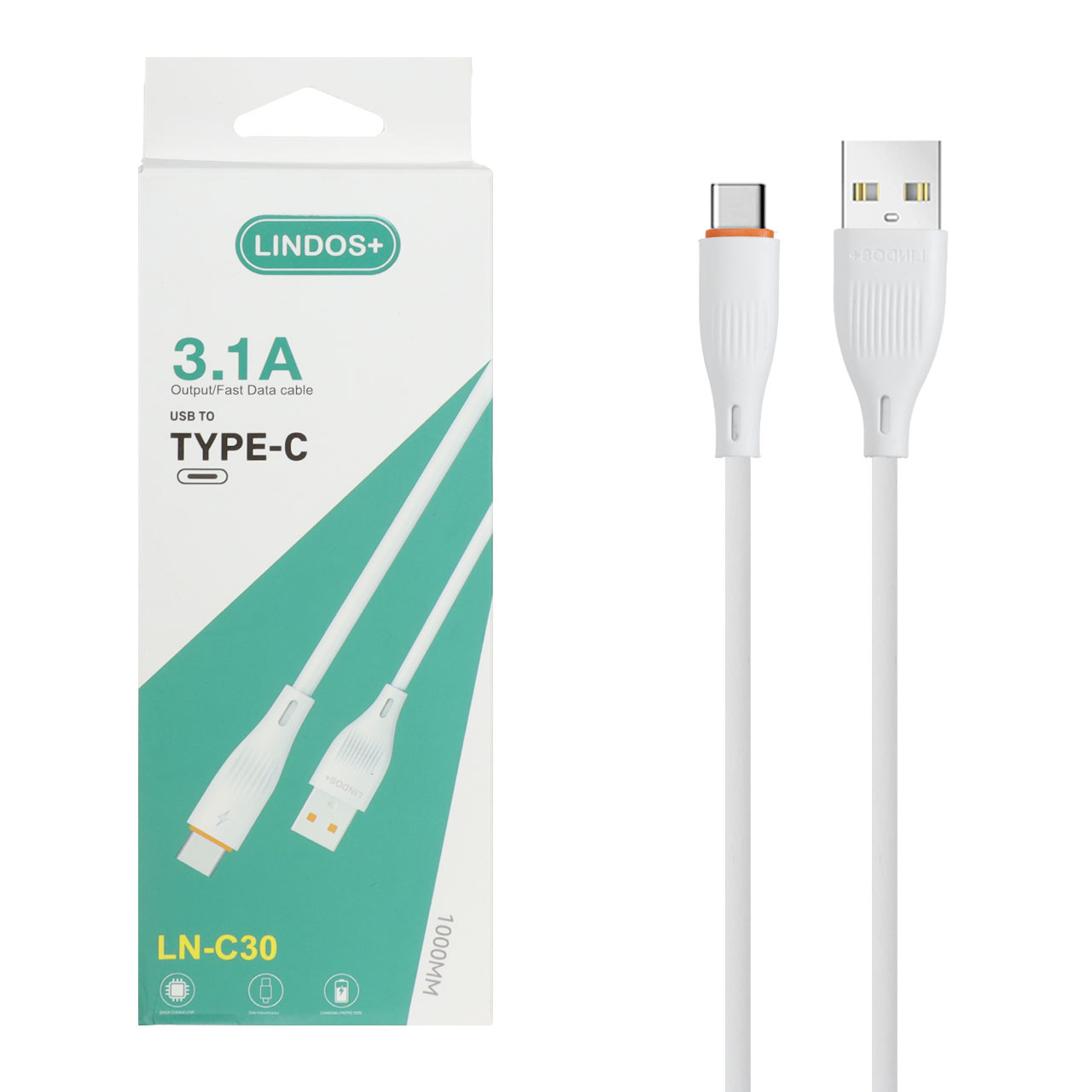 کابل شارژ فست Lindos+ Type-C مدل LN-C30 - سفید