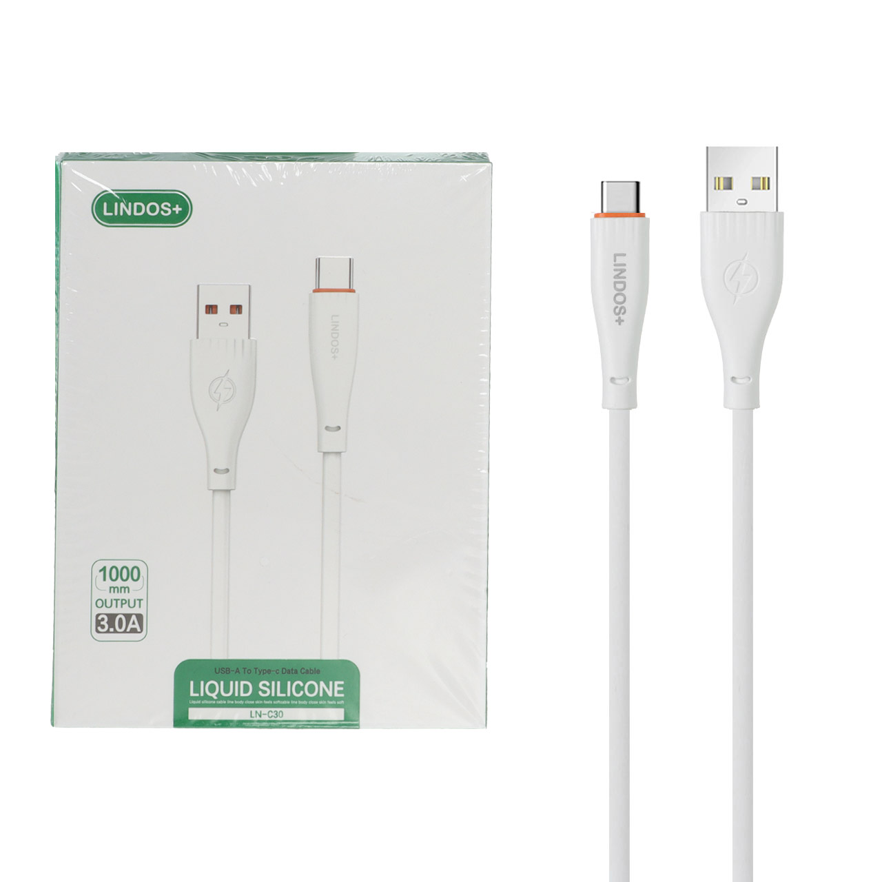 کابل شارژ فست Lindos+ Type-C مدل LN-C30 - سفید