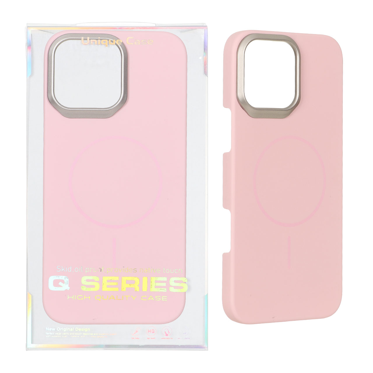 قاب اورجینال Q Series پشت سخت MagSafe دور لنز برجسته Apple iPhone 16 Pro Max - صورتی (پک دار)