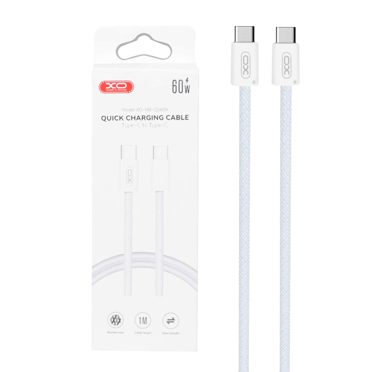 کابل شارژ فست XO Type-C to Type-C مدل Q260A - سفید