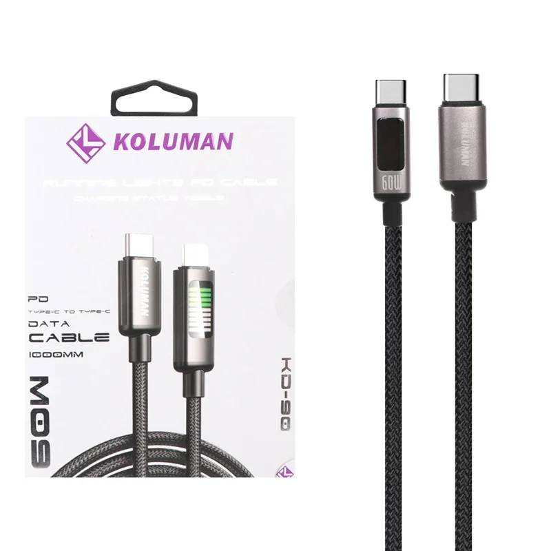 کابل شارژ فست و Koluman Type-C to Type-C PD مدل KD-90 60W - مشکی (گارانتی یکساله PMC)