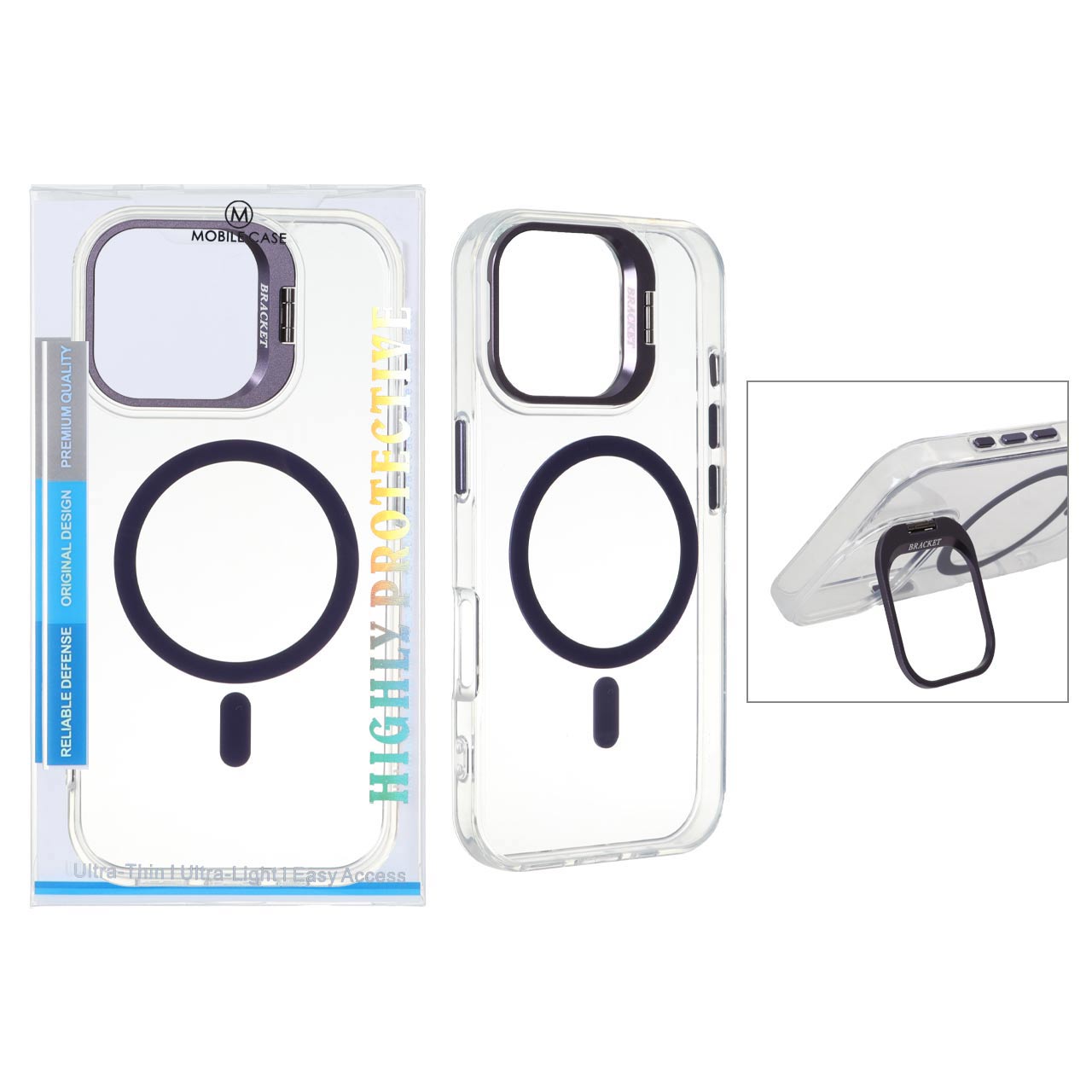 قاب اورجینال Bracket کریستالی MagSafe لنز استندشو Apple iPhone 16 Pro Max - بنفش (پک دار)