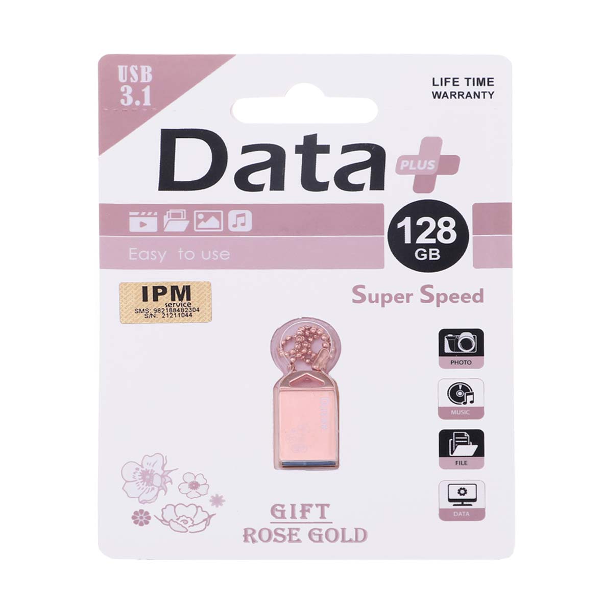 Data Plus Gift Rose Gold USB3.1 Flash Memory-128GB (گارانتی مادام العمر IPM)
