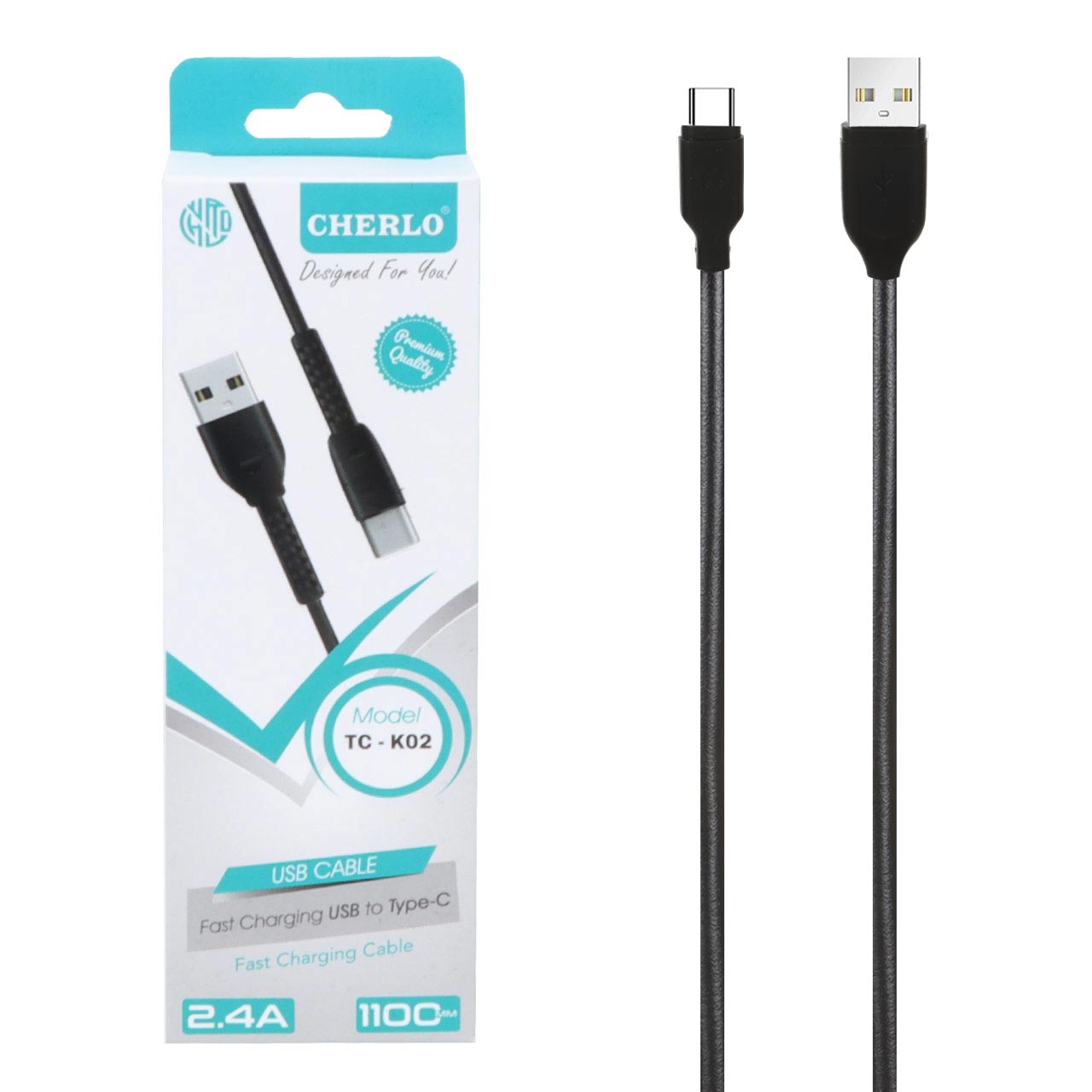 کابل شارژ 1.1 متری فست CHERLO Type-C مدل TC-K02 - مشکی - SMO