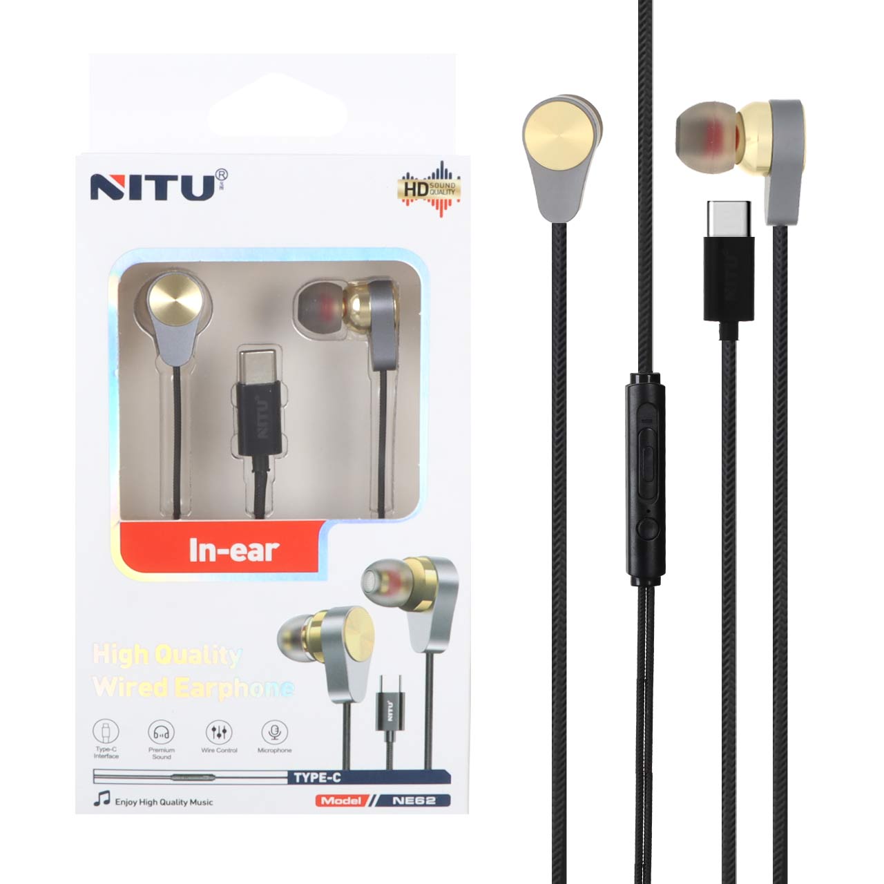 هندزفری باسیم Nitu Type-C مدل NE62 - طوسی