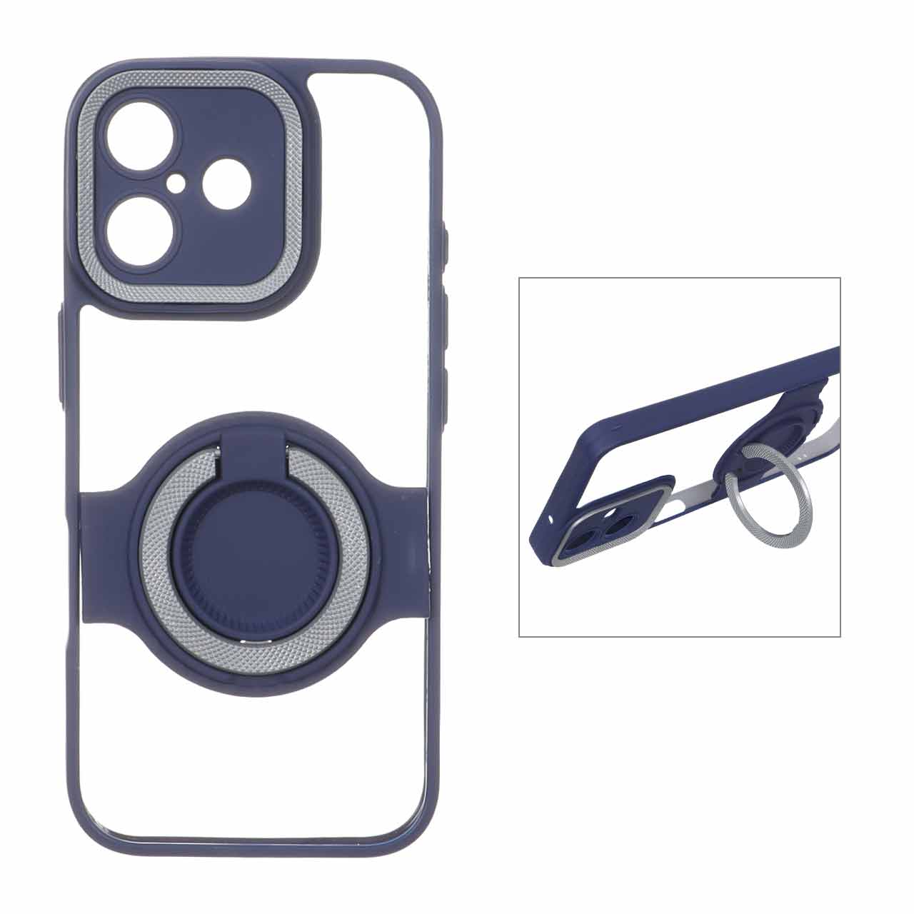 قاب شفاف هولدر استندشو کربن محافظ لنزدار Apple iPhone 17 - سرمه ای