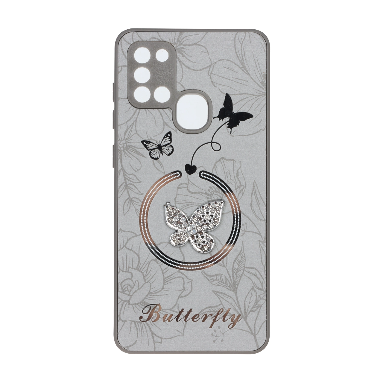 قاب Butterfly نگین دار آینه ای طرح مگ سیف Samsung Galaxy A21s - خاکستری