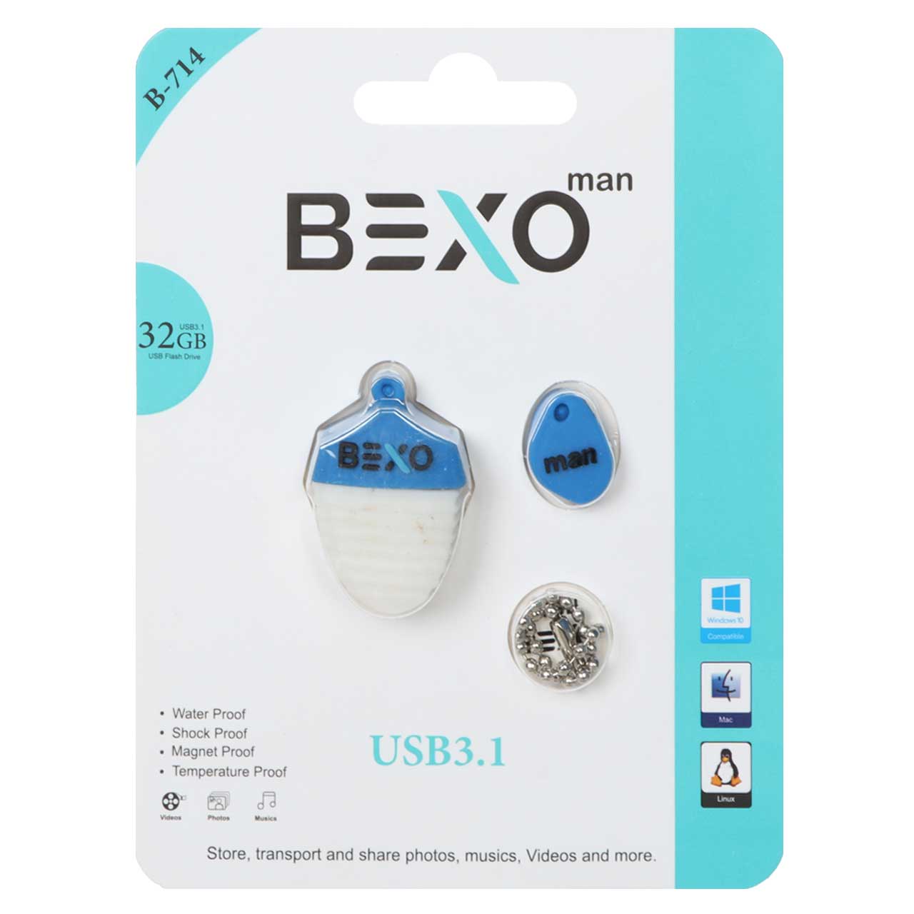 BEXO B-714 USB3.1 Flash Memory-32GB (گارانتی داده پردازی آواتک) آبی کاربنی