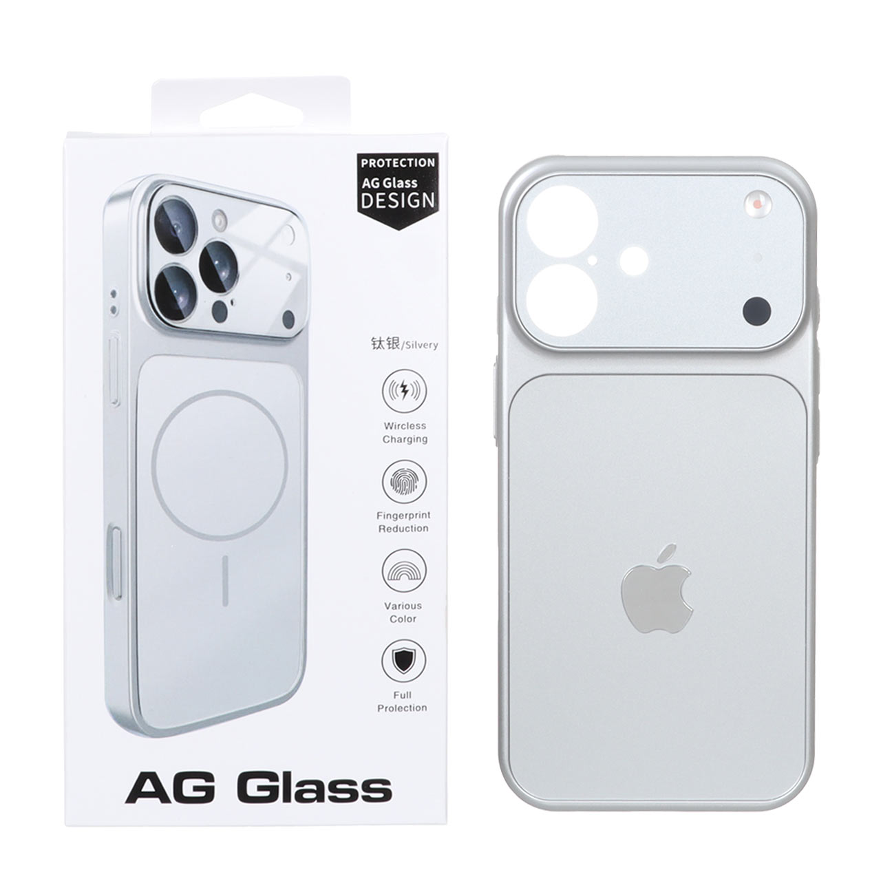 قاب اورجینال AG Glass محافظ لنز برجسته شیشه ای Apple iPhone 16 - نقره ای (پک دار)