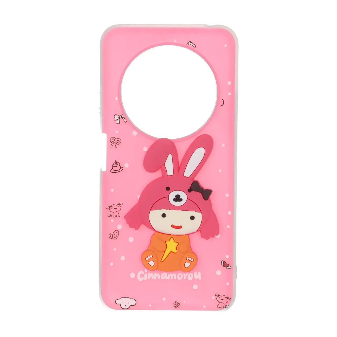 قاب دو لایه مات عروسک برجسته Xiaomi Redmi 14C / Redmi A4 / Poco C75 - صورتی فانتزی