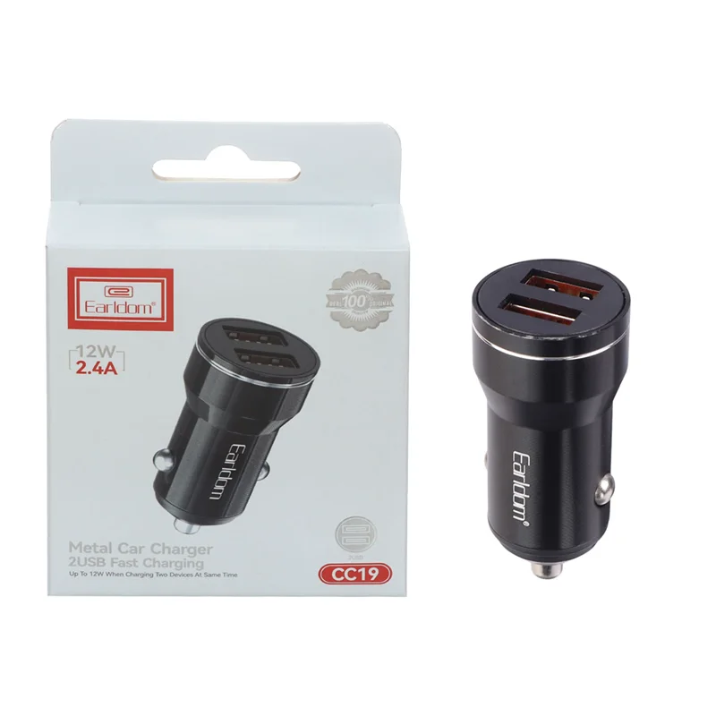 شارژر فندکی 12W فست دو پورت Earldom مدل ES-CC19 - مشکی