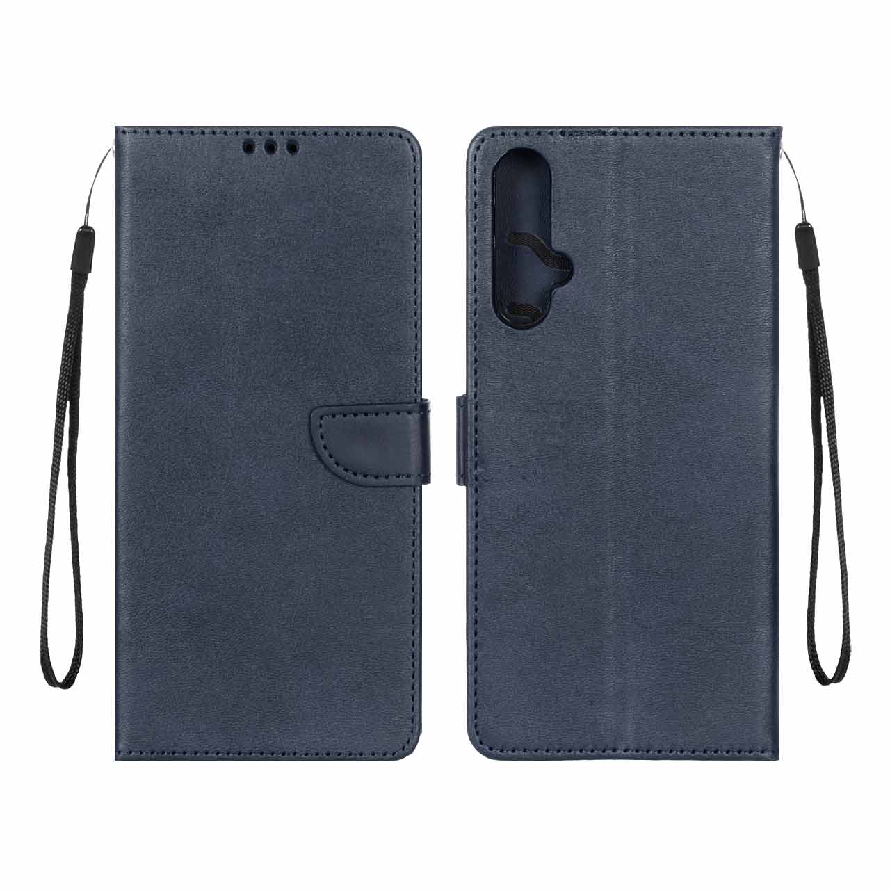 کیف چرمی موبایل مگنتی محافظ لنزدار Huawei Nova 5T / Honor 20 - سرمه ای