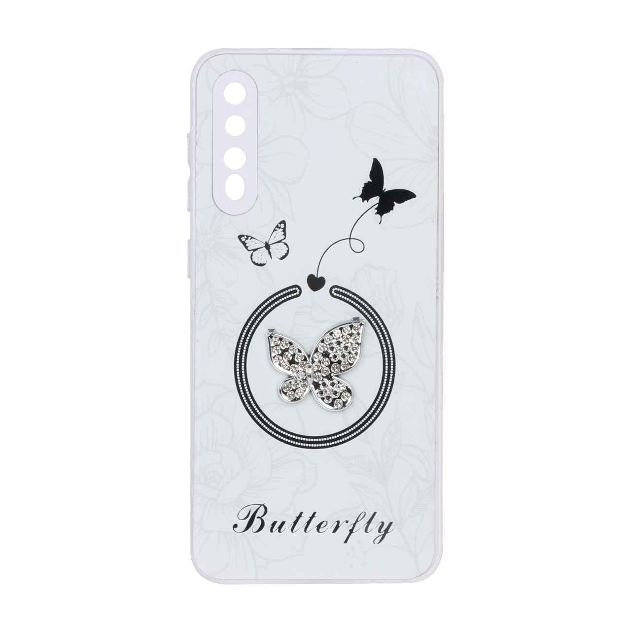 قاب Butterfly نگین دار آینه ای طرح مگ سیف Samsung Galaxy A50 / A50s / A30s - سفید