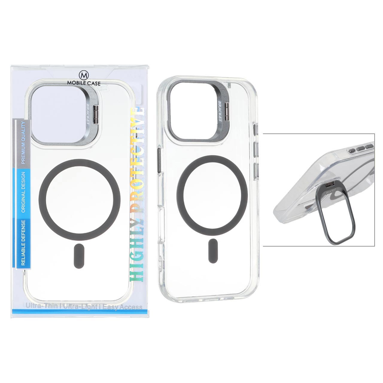 قاب اورجینال Bracket کریستالی MagSafe لنز استندشو Apple iPhone 16 Pro - خاکستری (پک دار)