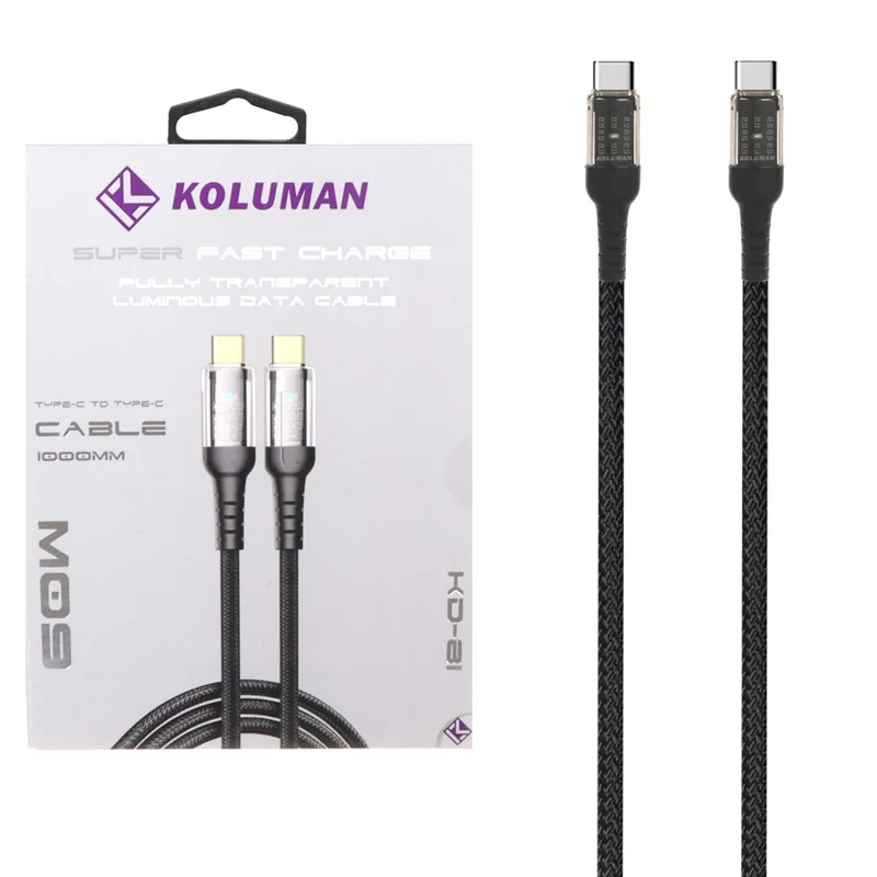 کابل شارژ فست Koluman Type-C to Type-C مدل KD-81 60W - مشکی (گارانتی یکساله PMC)