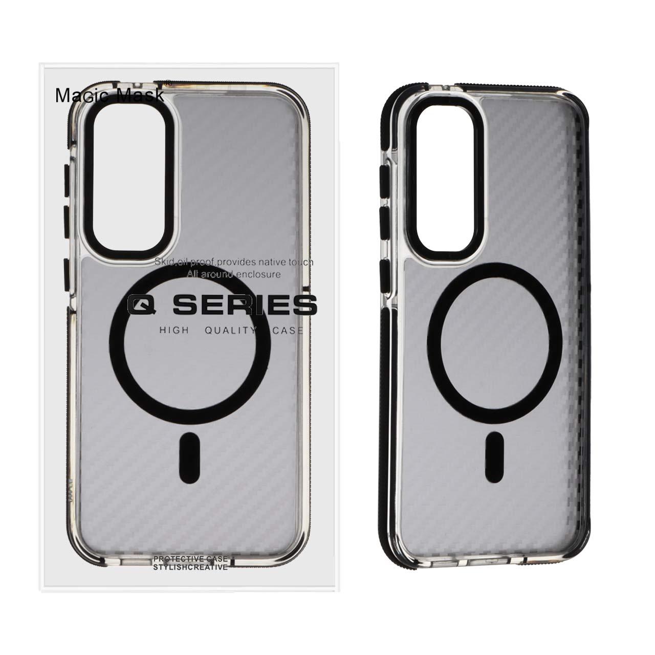 قاب اورجینال Q Series پشت کربن MagSafe مدل Samsung Galaxy A35 / A55 - مشکی (پک دار)