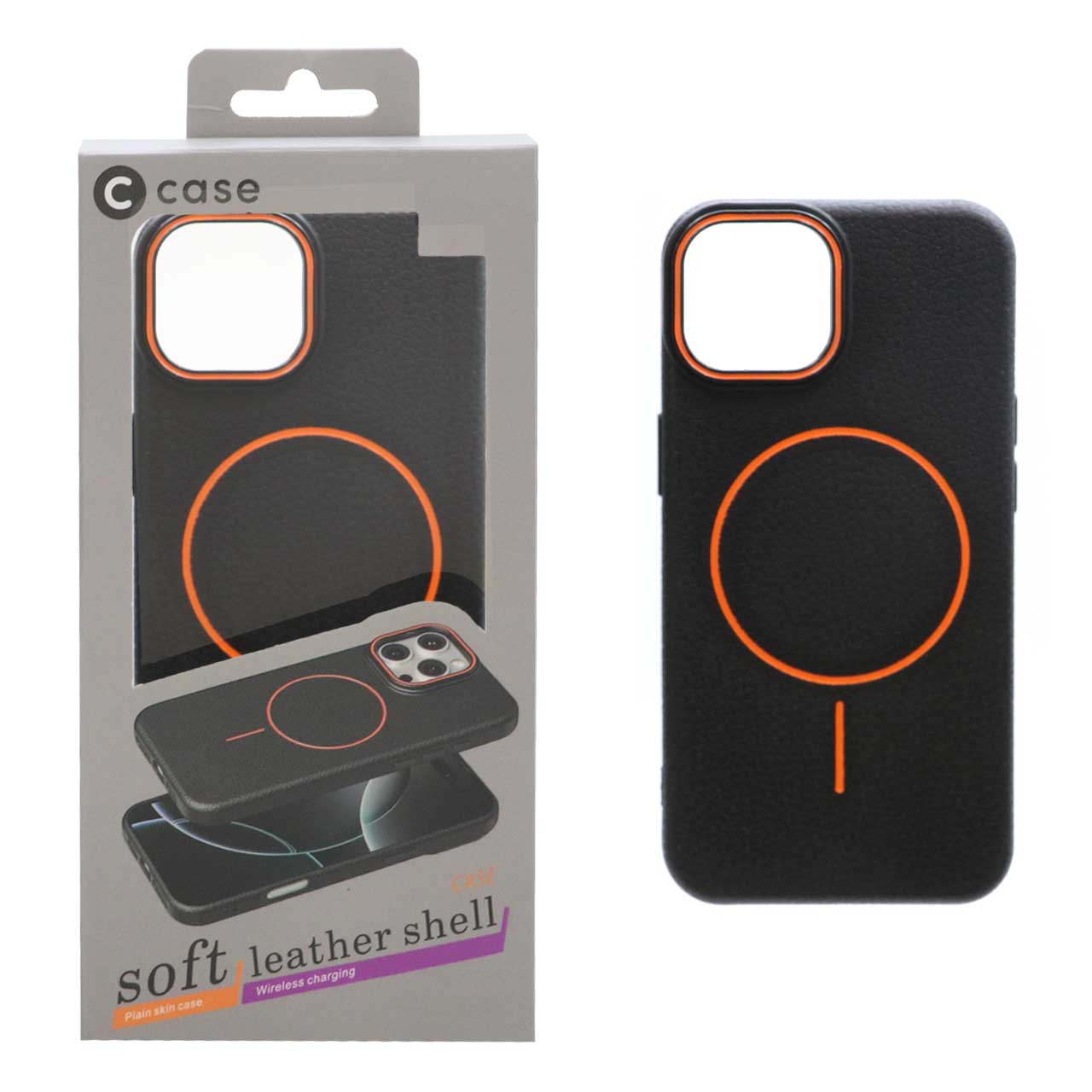 قاب اورجینال C Case طرح چرم MagSafe مدل Apple iPhone 13 / iPhone 14 - مشکی (پک دار)