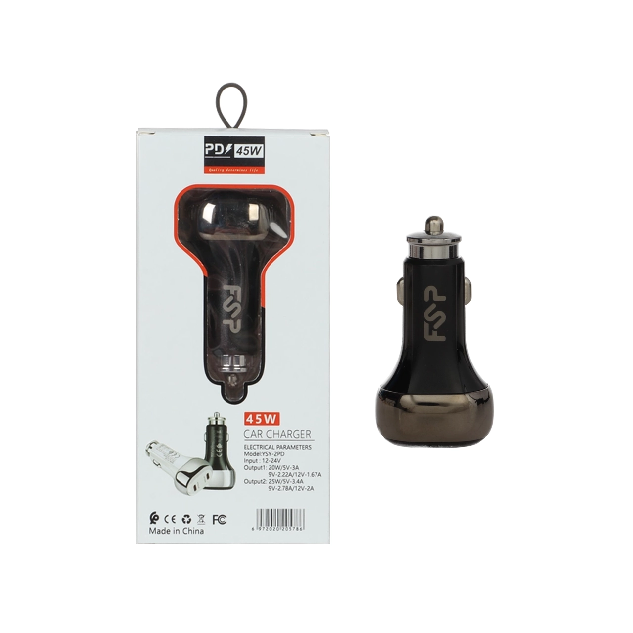 شارژر فندکی  فست PD دو پورت FSP مدل YSY-2PD 45W - مشکی BSA