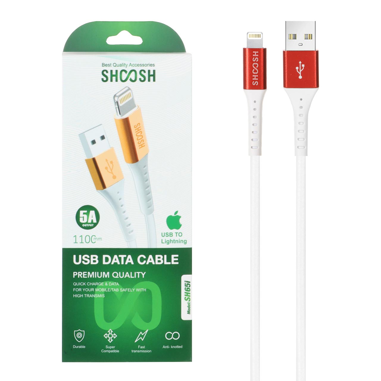 کابل شارژ 1.1 متری فست آیفون Shoosh مدل SH65i - سفید - SMO