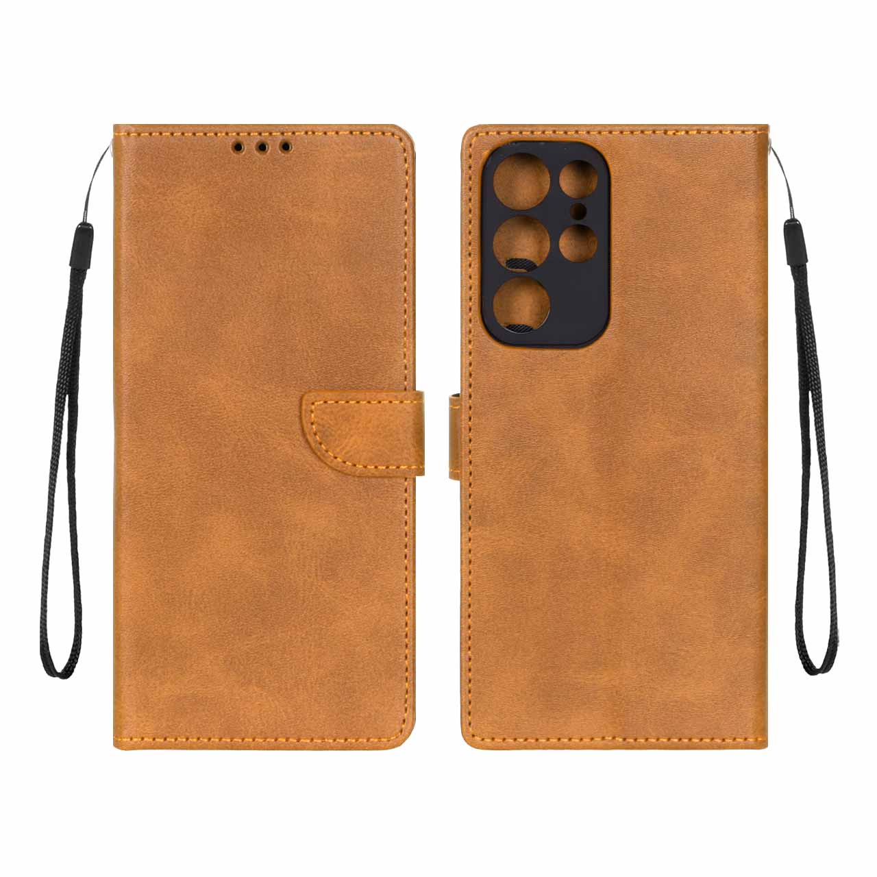 کیف چرمی موبایل مگنتی محافظ لنزدار Samsung Galaxy S22 Ultra - عسلی