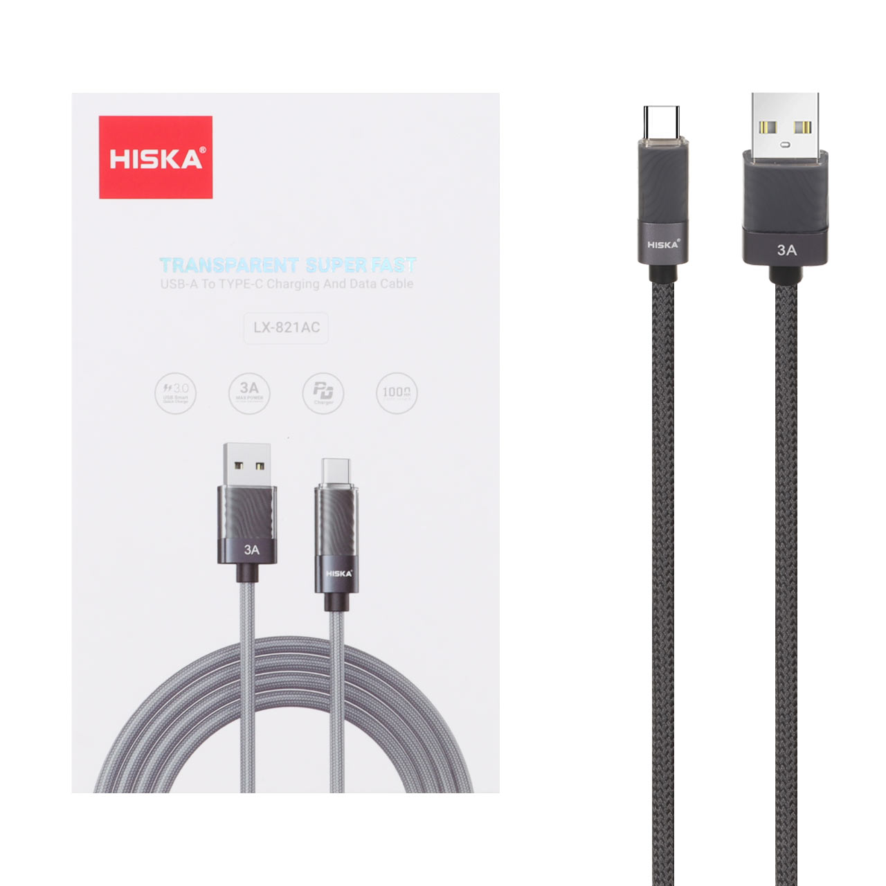 کابل شارژ فست و Hiska Type-C PD مدل LX-821AC - خاکستری