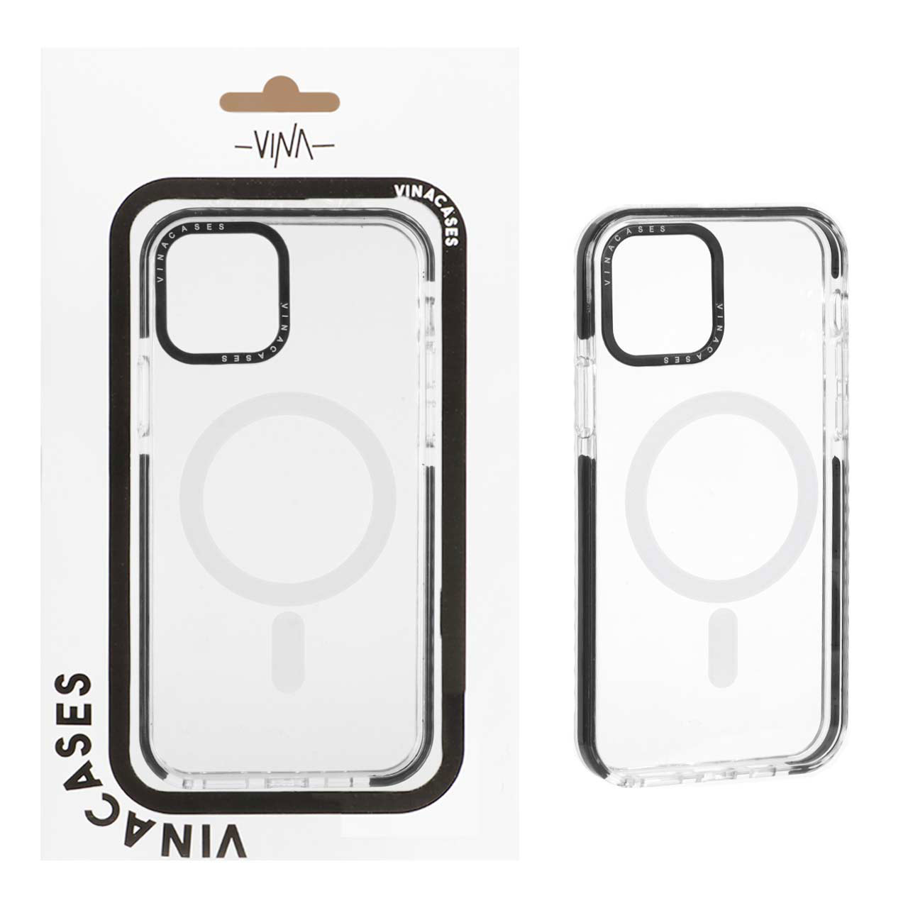 قاب اورجینال Vina شفاف Magsafe مدل Apple iPhone 12 / iPhone 12 Pro - مشکی (پک دار)