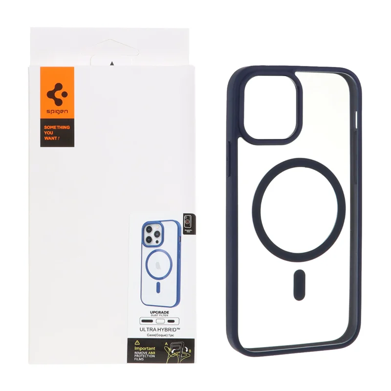 قاب اورجینال Magsafe Spigen با توری اسپیکر فلزی Apple iPhone 12 / iPhone 12 Pro - سرمه ای (پک دار)